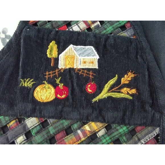 Casey & Max Vest Womens Medium Blue Pumpkin Autumn Fall Lattice Strip Embroidery - Picture 4 of 11